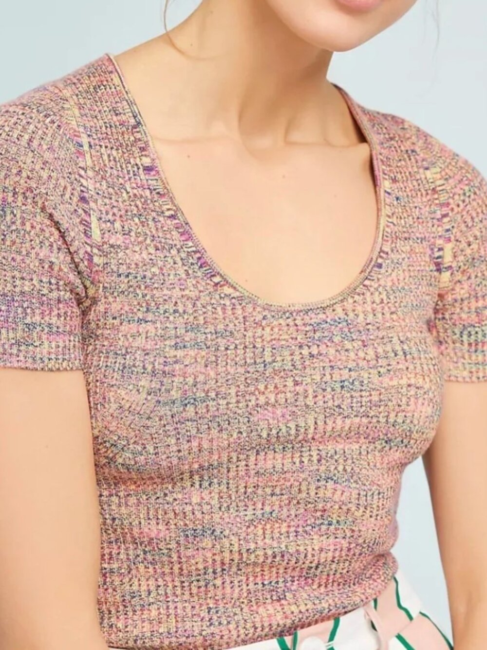 Moth Ribbed Spacedye Knit Short Sleeve Top